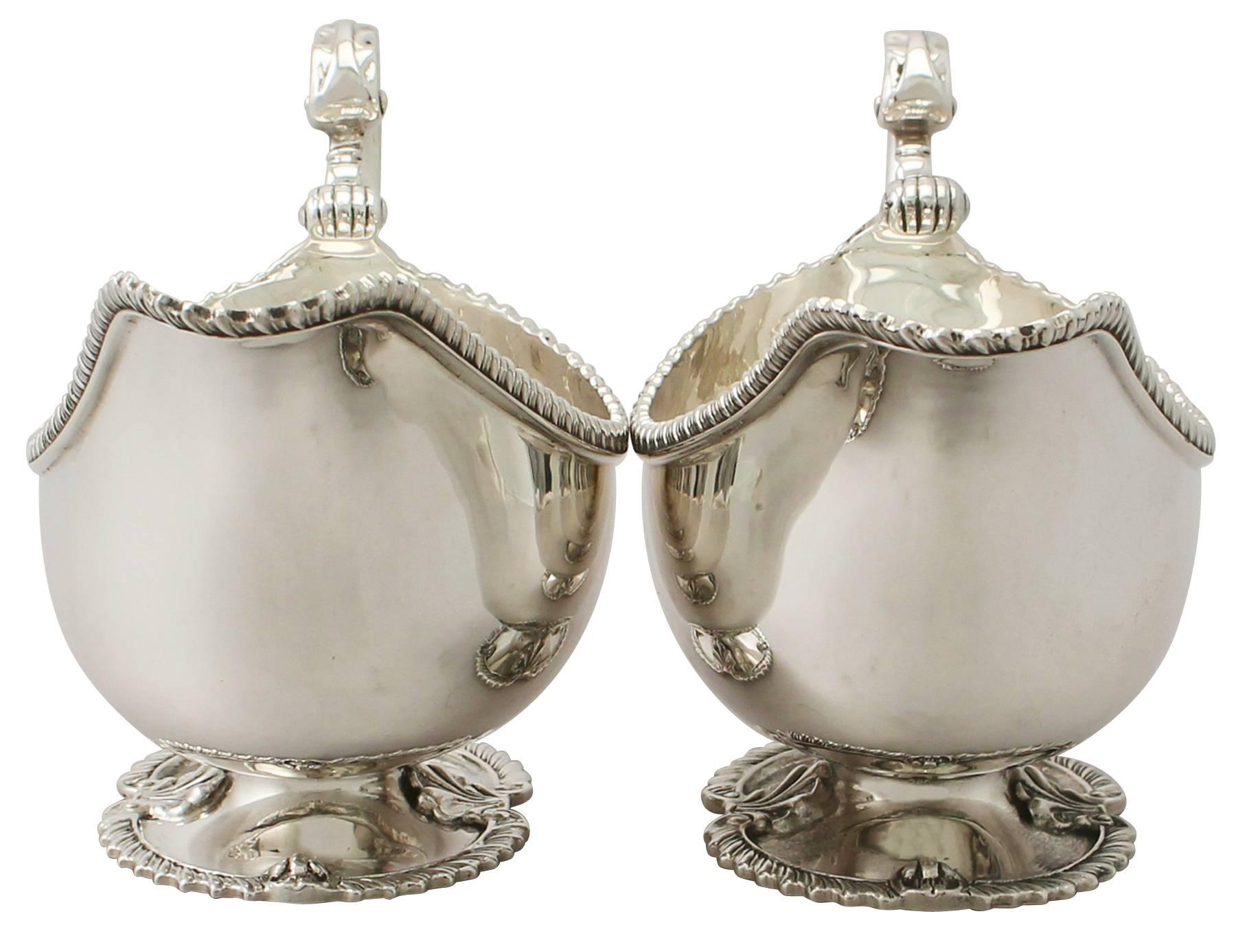 English Antique Sterling Silver Sauceboats or Gravy Boats in Regency Style, George V