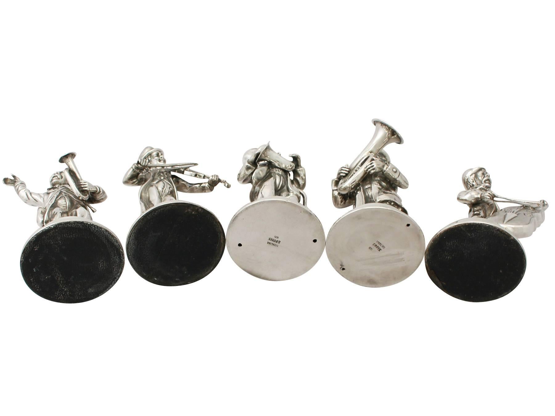 Set of Five Spanish Sterling Silver ‘Musical Quintet' Table Ornaments, Vintage 5
