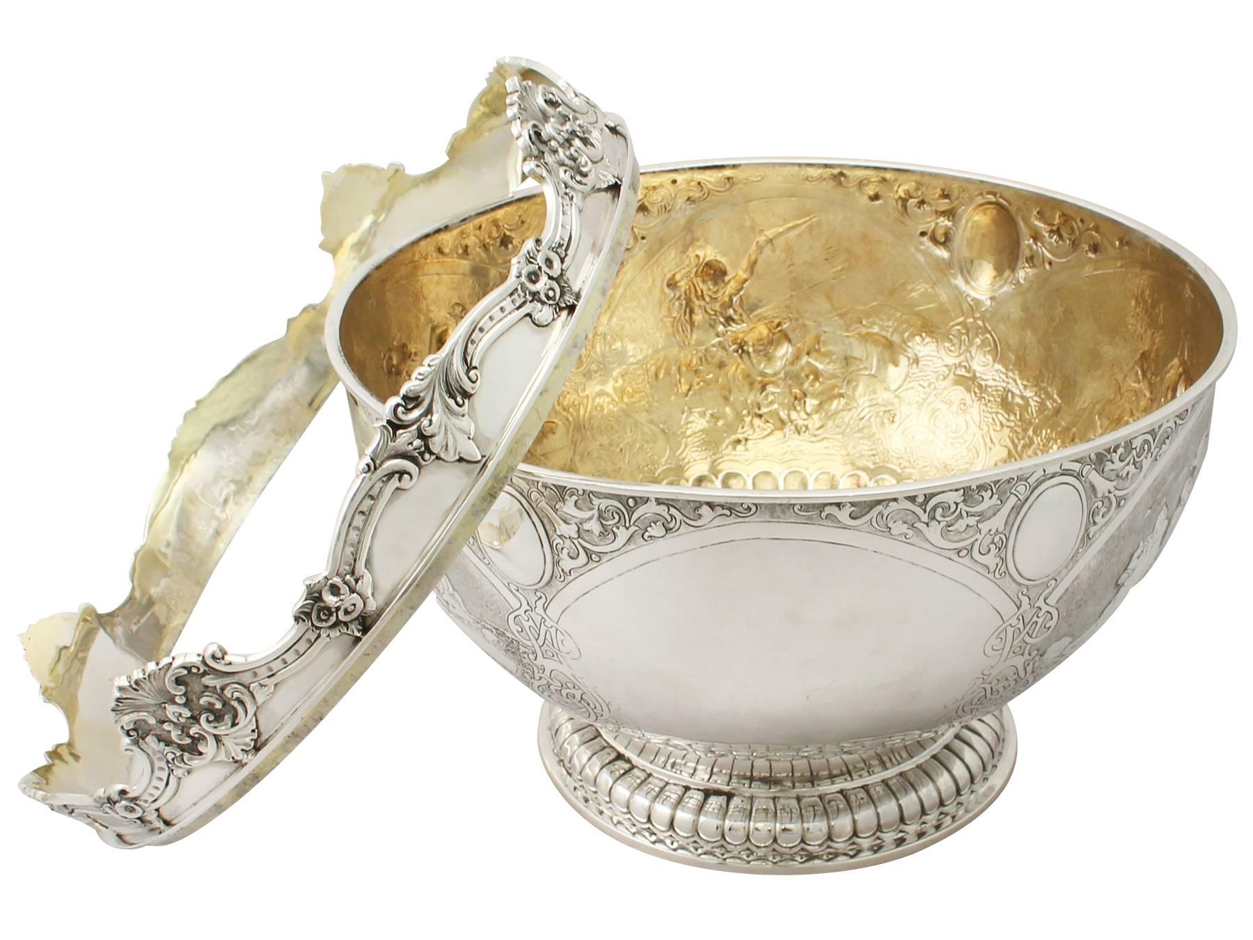 Late 19th Century Sterling Silver Monteith Bowl/Centerpiece, Antique Victorian