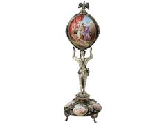 1880s Antique Austrian Silver and Enamel Clock