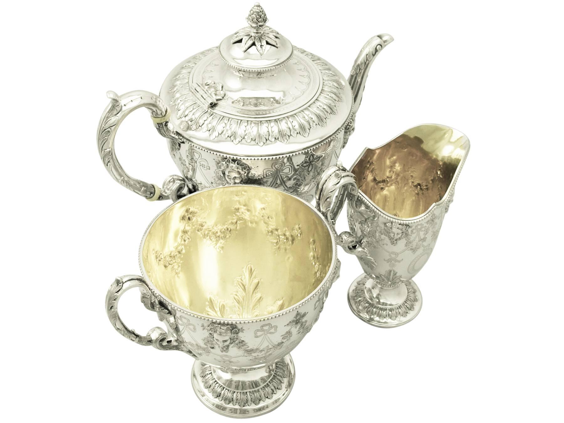 English Antique Victorian Sterling Silver Three-Piece Tea Service