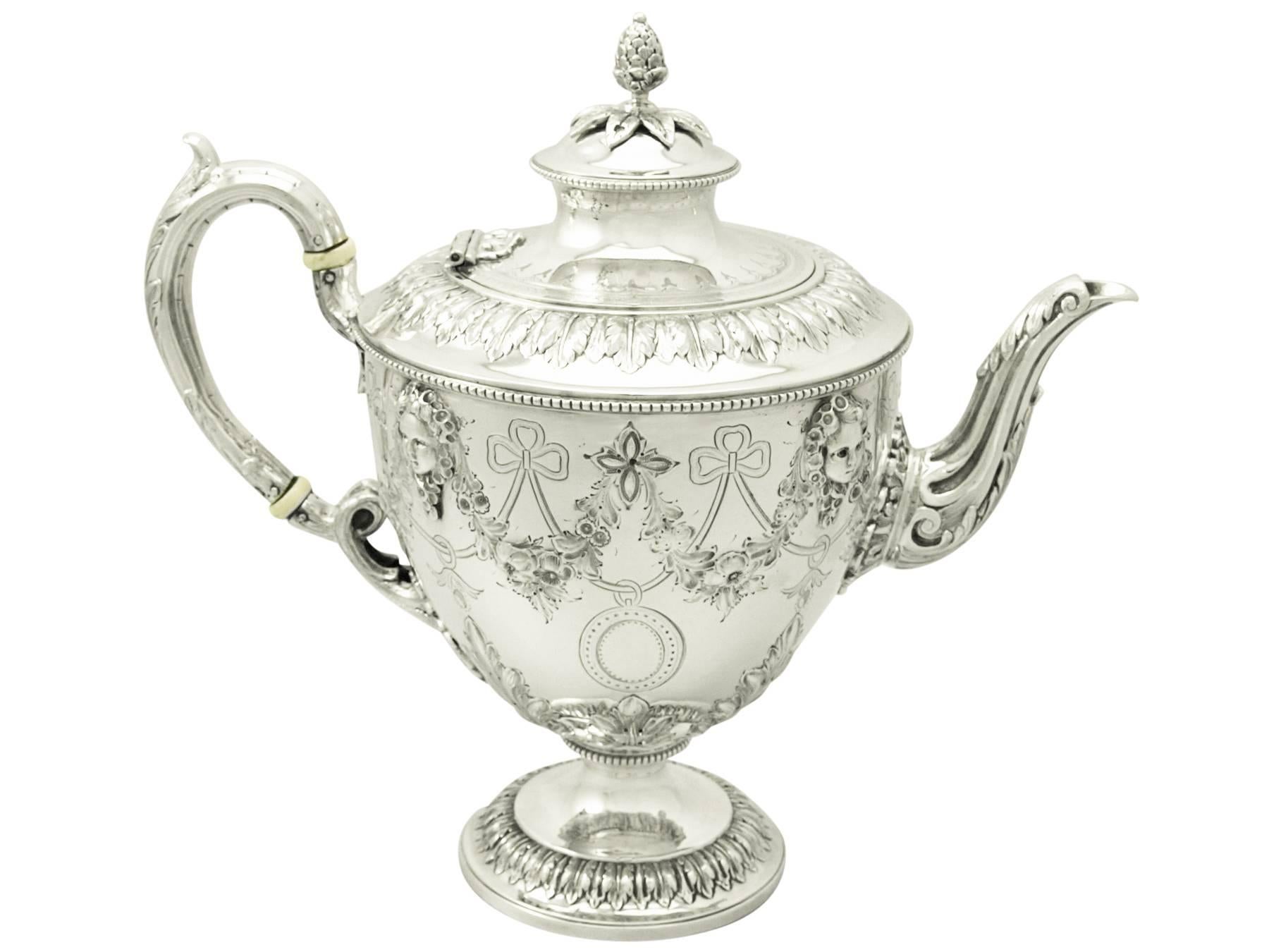 Mid-19th Century Antique Victorian Sterling Silver Three-Piece Tea Service