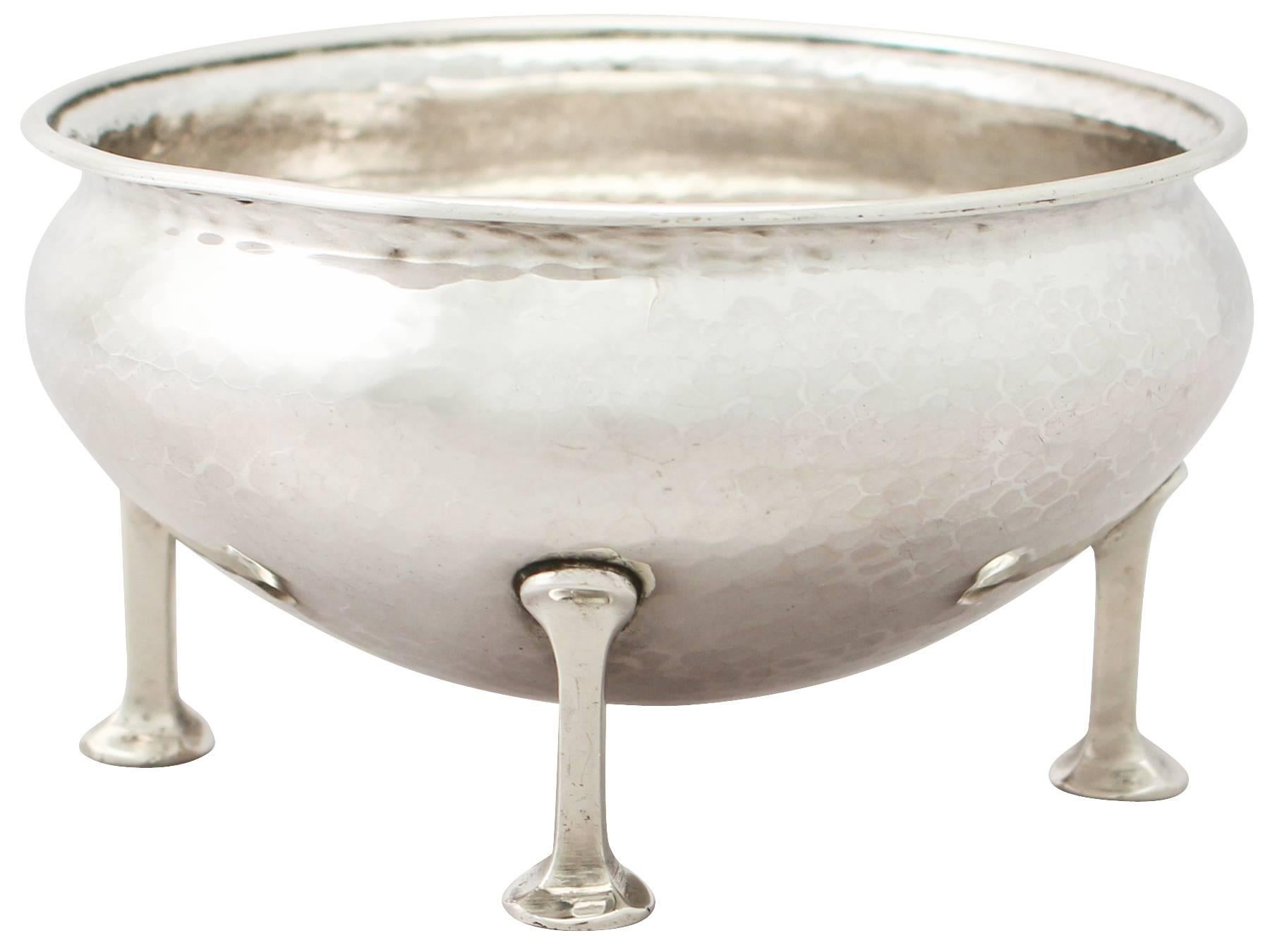 Early 20th Century Sterling Silver Sugar Bowl by A E Jones, Arts and Crafts Style, Antique George V