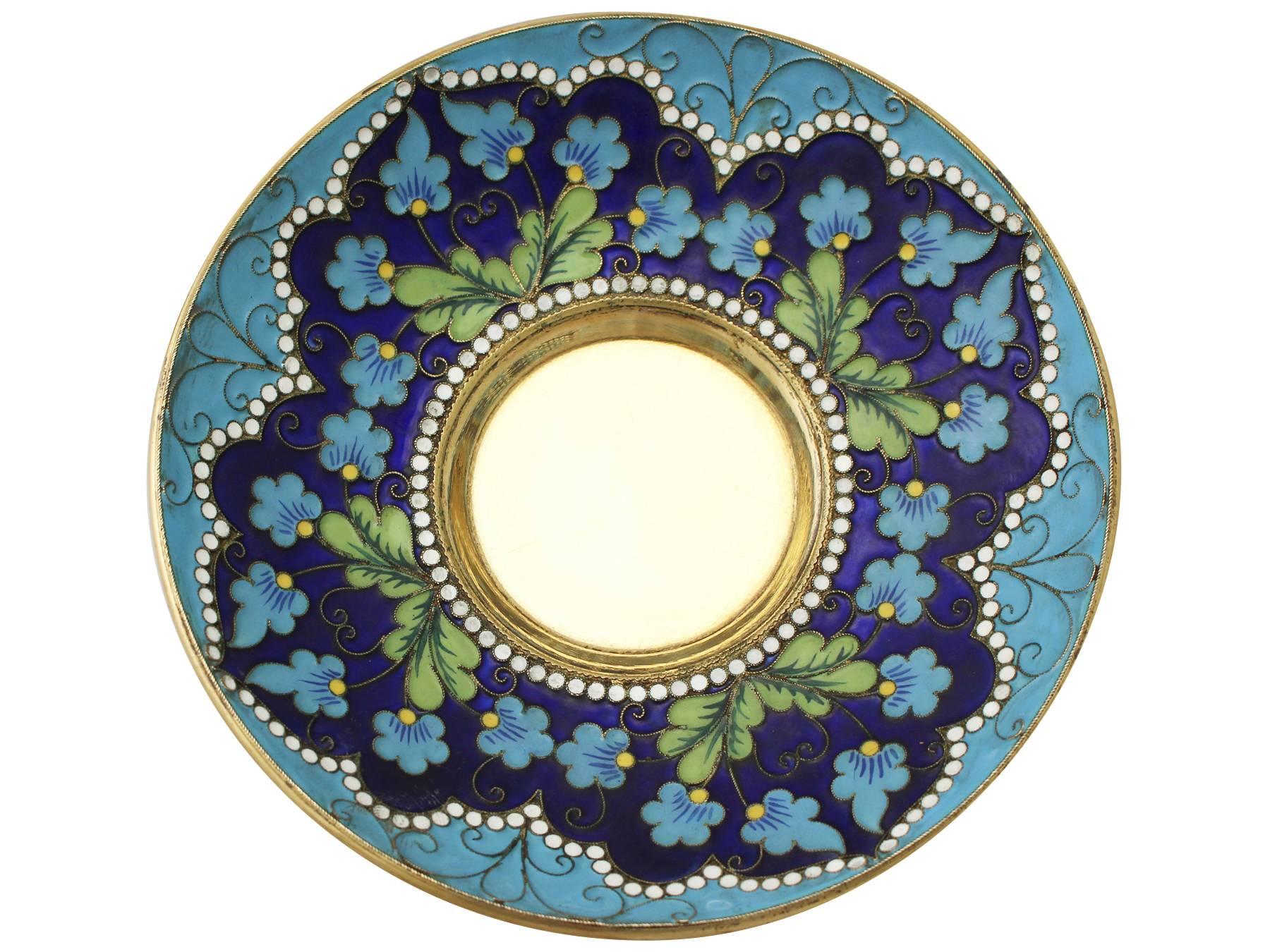 Russian Silver Gilt and Polychrome Cloisonné Enamel Cup and Saucer 5