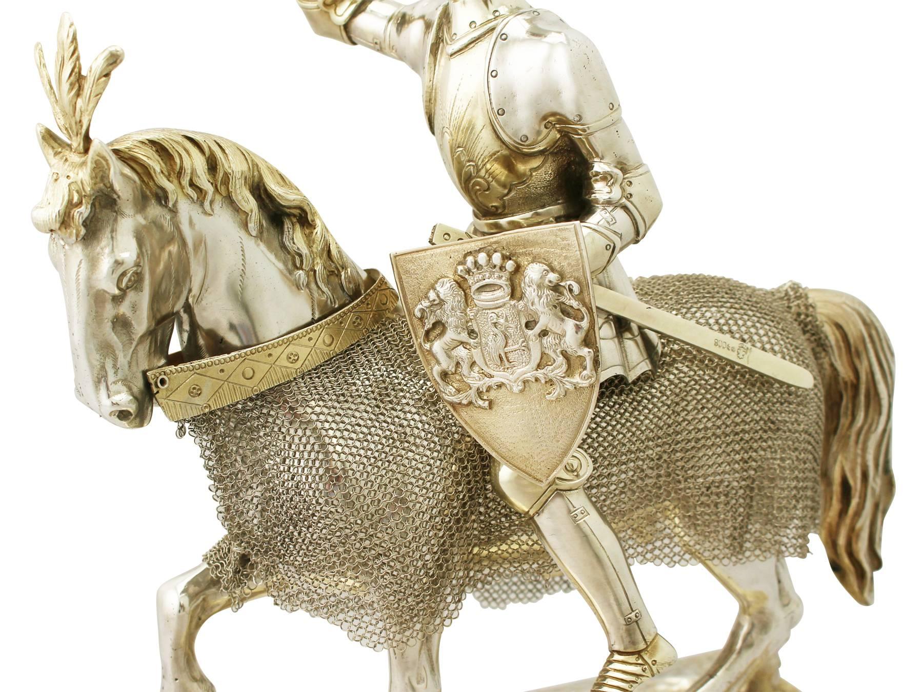 1910s Antique Pair of German Silver Table Knights on Horseback 4