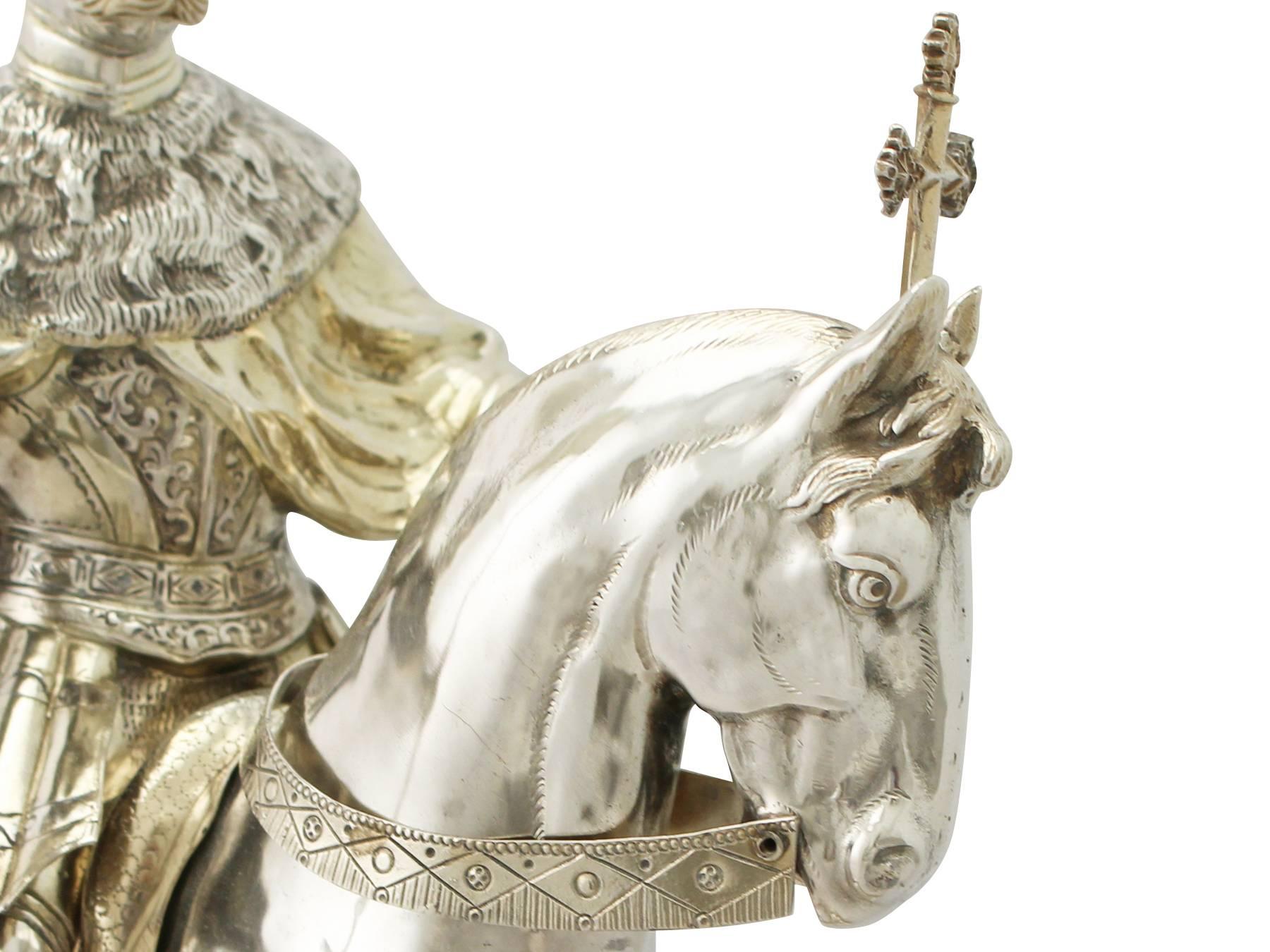 1910s Antique Pair of German Silver Table Knights on Horseback 5