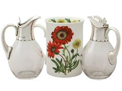 Glass and Sterling Silver Mounted Whiskey Jugs, Antique Edwardian