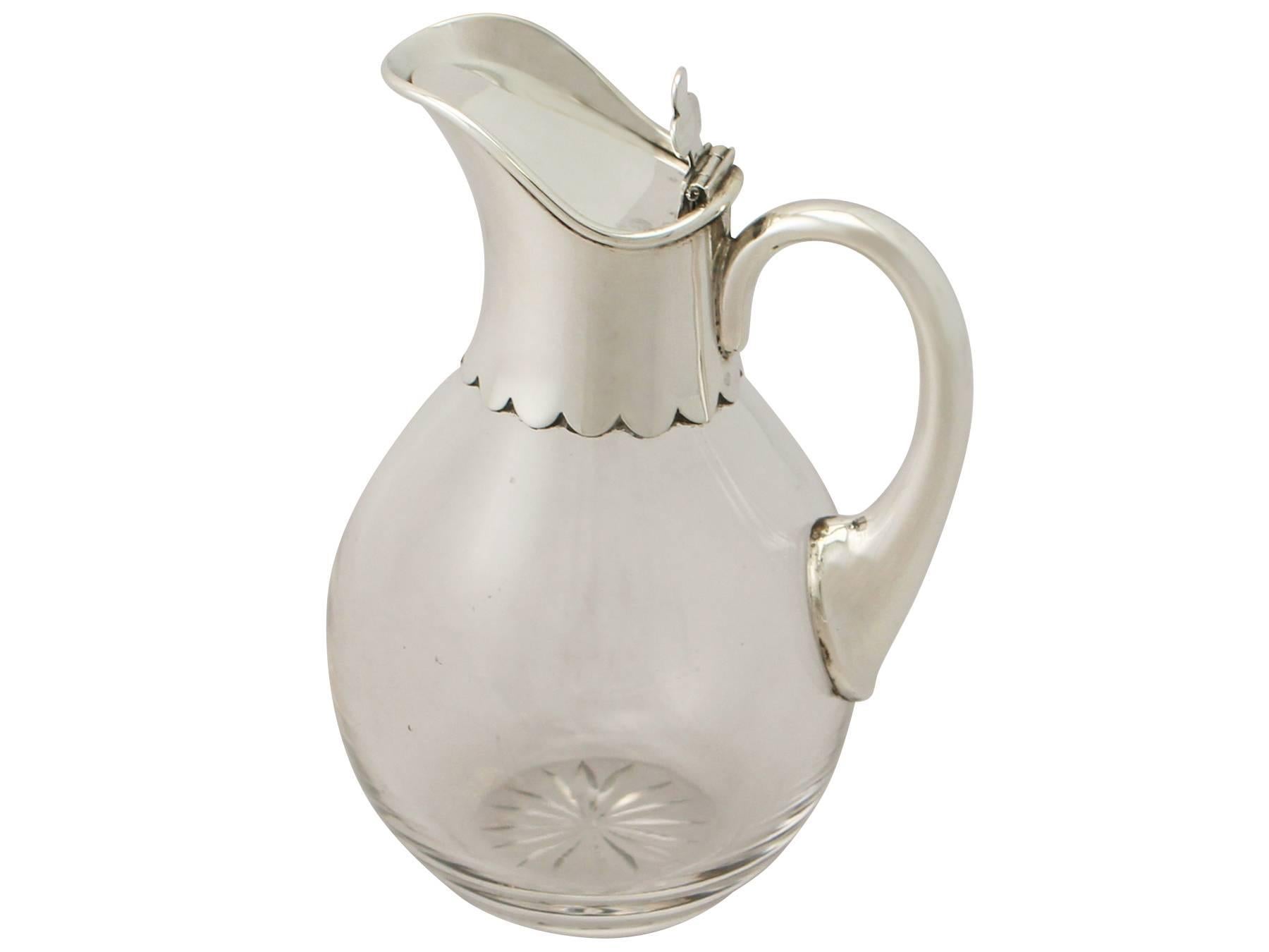 Glass and Sterling Silver Mounted Whiskey Jugs, Antique Edwardian 1