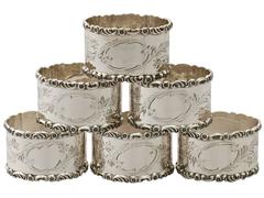 Sterling Silver Napkin Rings Set of Six, Antique Edwardian