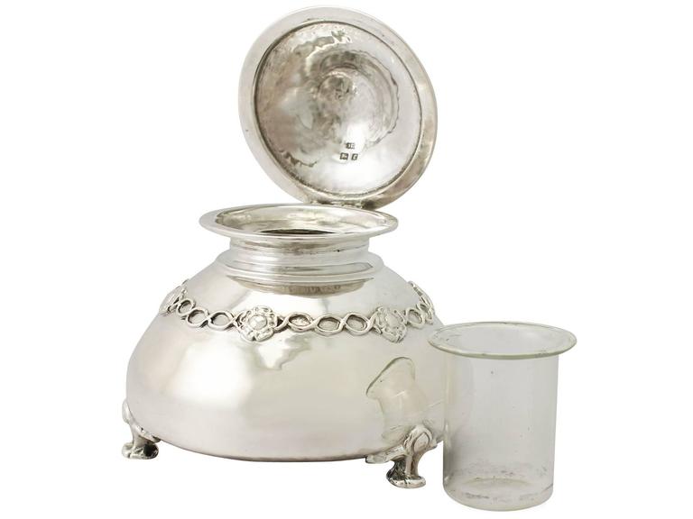 Sterling Silver Inkwell by Omar Ramsden, Arts and Crafts Style, Antique