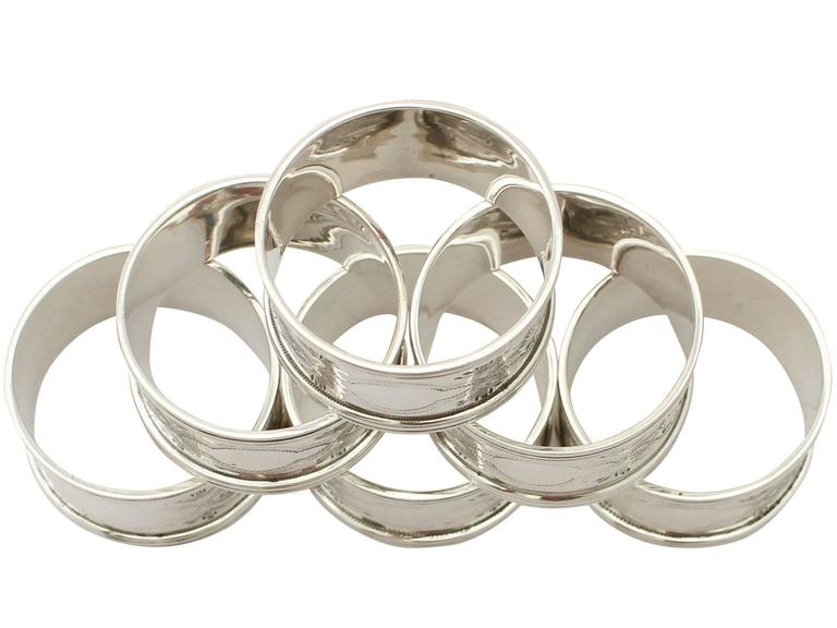 Sterling Silver Napkin Rings Set of Six, Antique V at 1stDibs