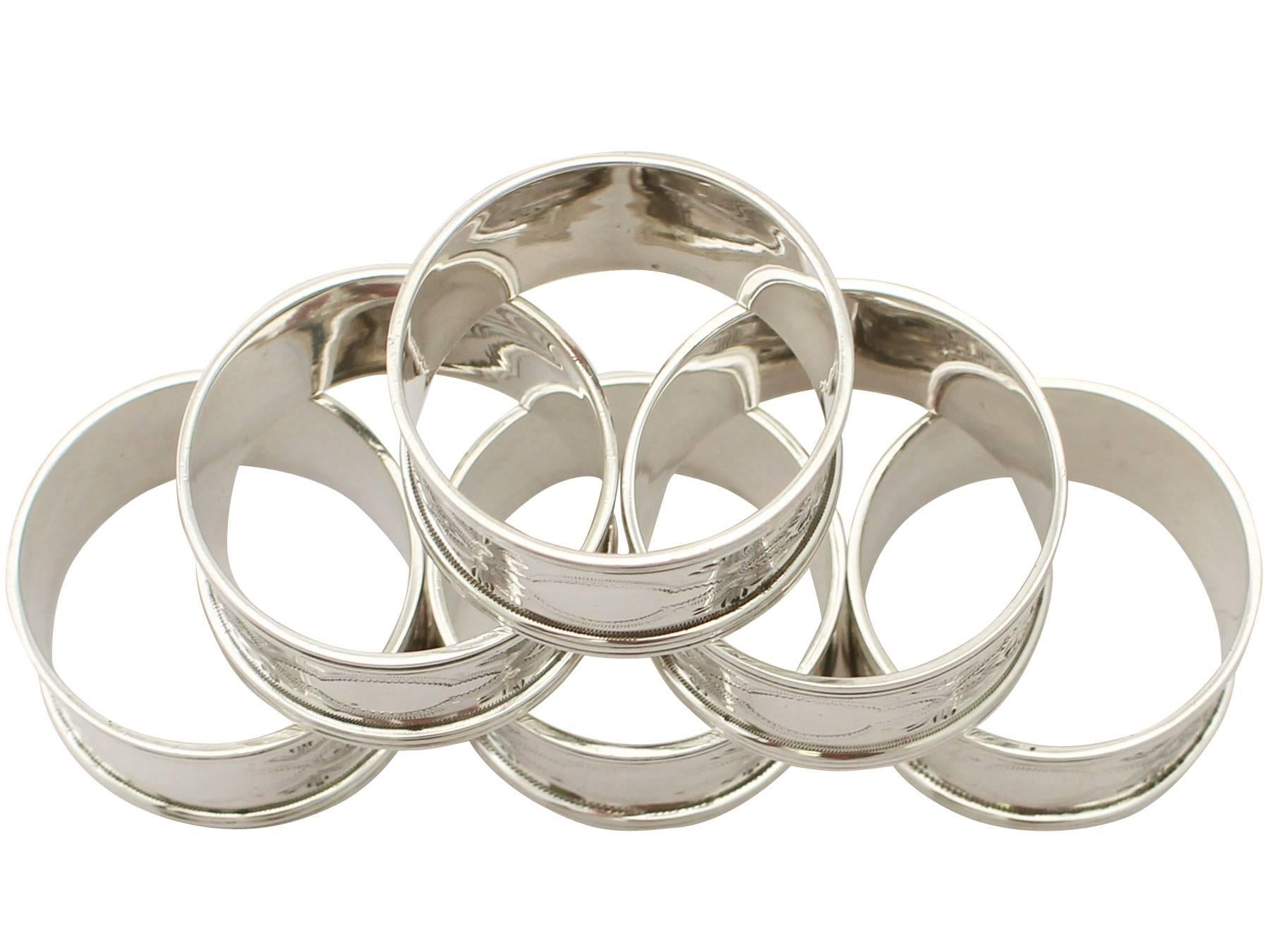 Early 20th Century Sterling Silver Napkin Rings Set of Six, Antique George V