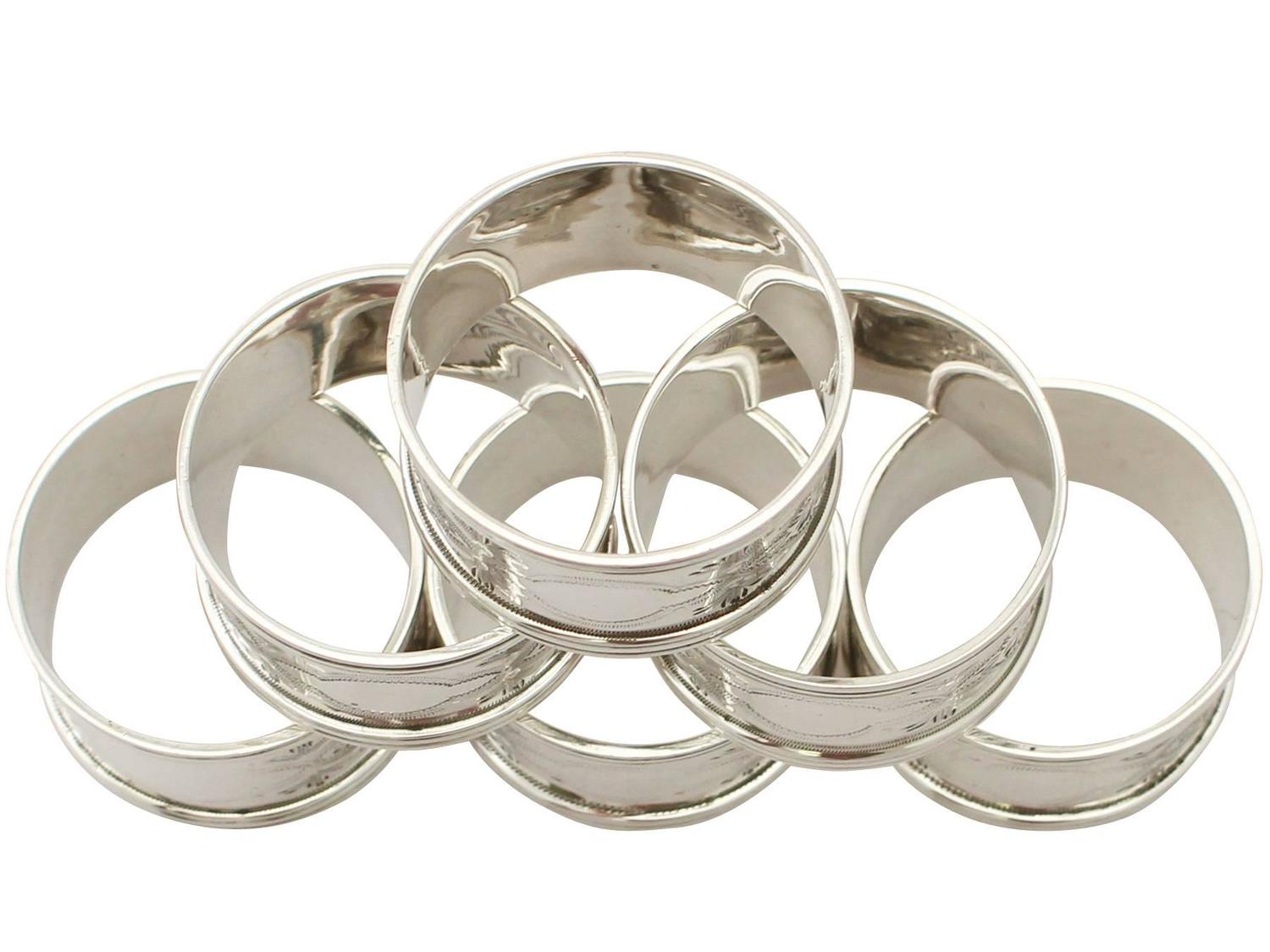 Sterling Silver Napkin Rings Set of Six, Antique V at 1stdibs