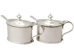 Antique George V Pair of Sterling Silver Mustard Pots