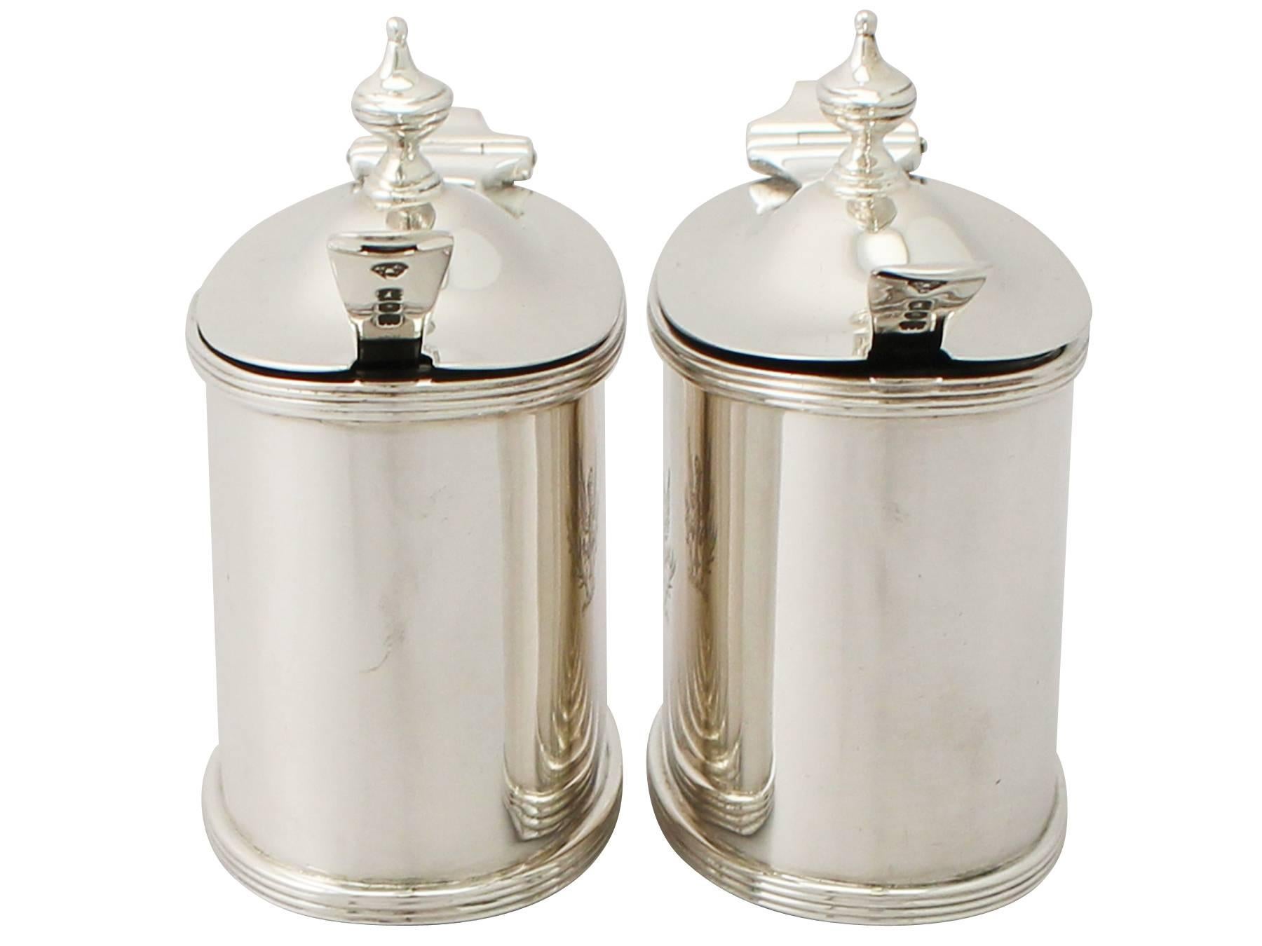 English Antique George V Pair of Sterling Silver Mustard Pots