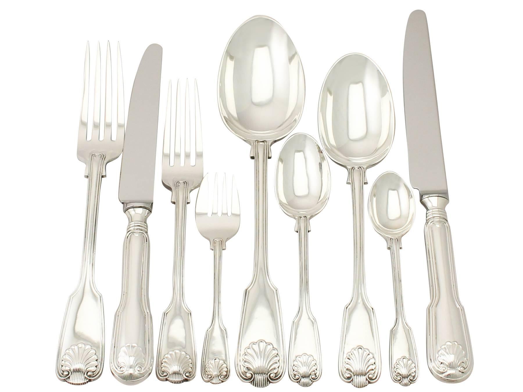 An exceptional, fine and impressive antique Victorian English sterling silver straight Fiddle Thread and Shell pattern flatware service for six persons; an addition to our canteen of cutlery collection.

The pieces of this magnificent and