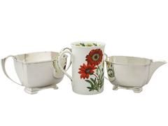 Antique Art Deco Scottish Sterling Silver Cream Jug / Creamer and Sugar Bow