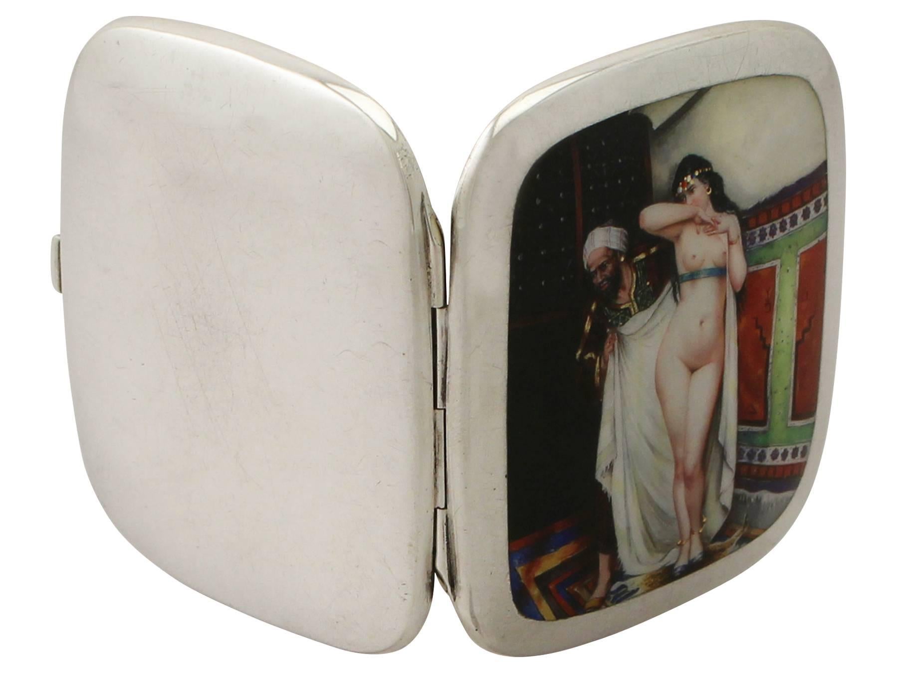 Other German Silver and Erotica Enamel Cigarette Case - Antique Circa 1920