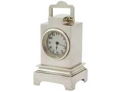 Sterling Silver Boudoir Alarm Clock, Art Deco Style, Antique George V