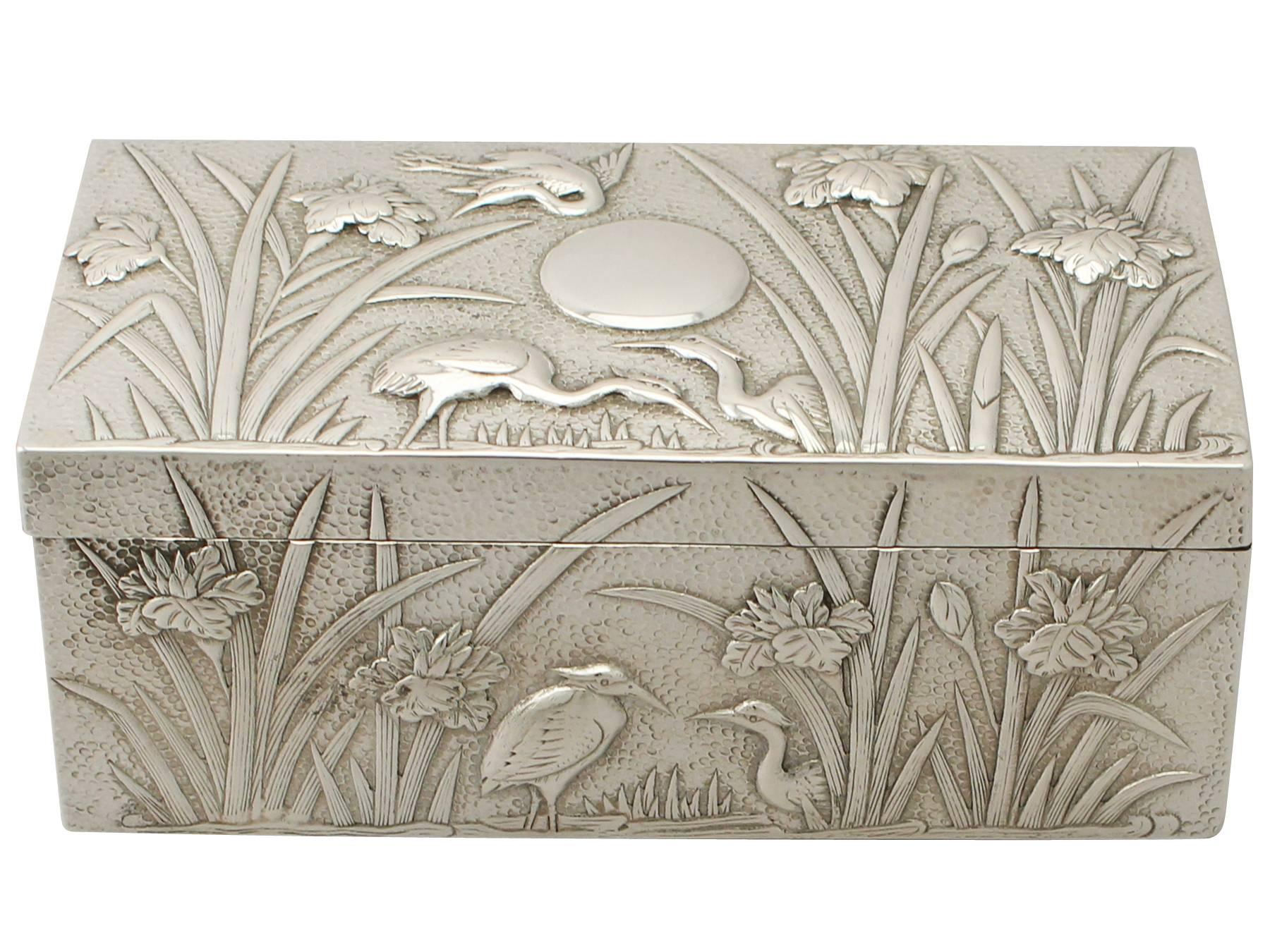 An exceptional, fine and impressive antique Chinese Export silver box; an addition to our oriental silver collection.

This exceptional antique Chinese Export Silver (CES) box has a rectangular form.

The surface of this Chinese box is