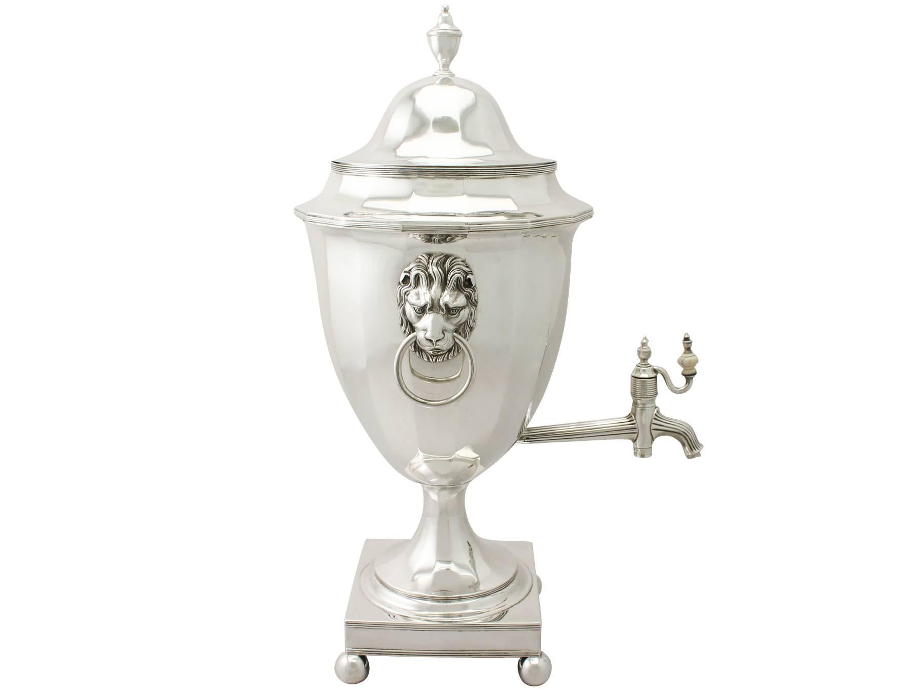 English Sterling Silver Samovar in Adams Style, Antique George III