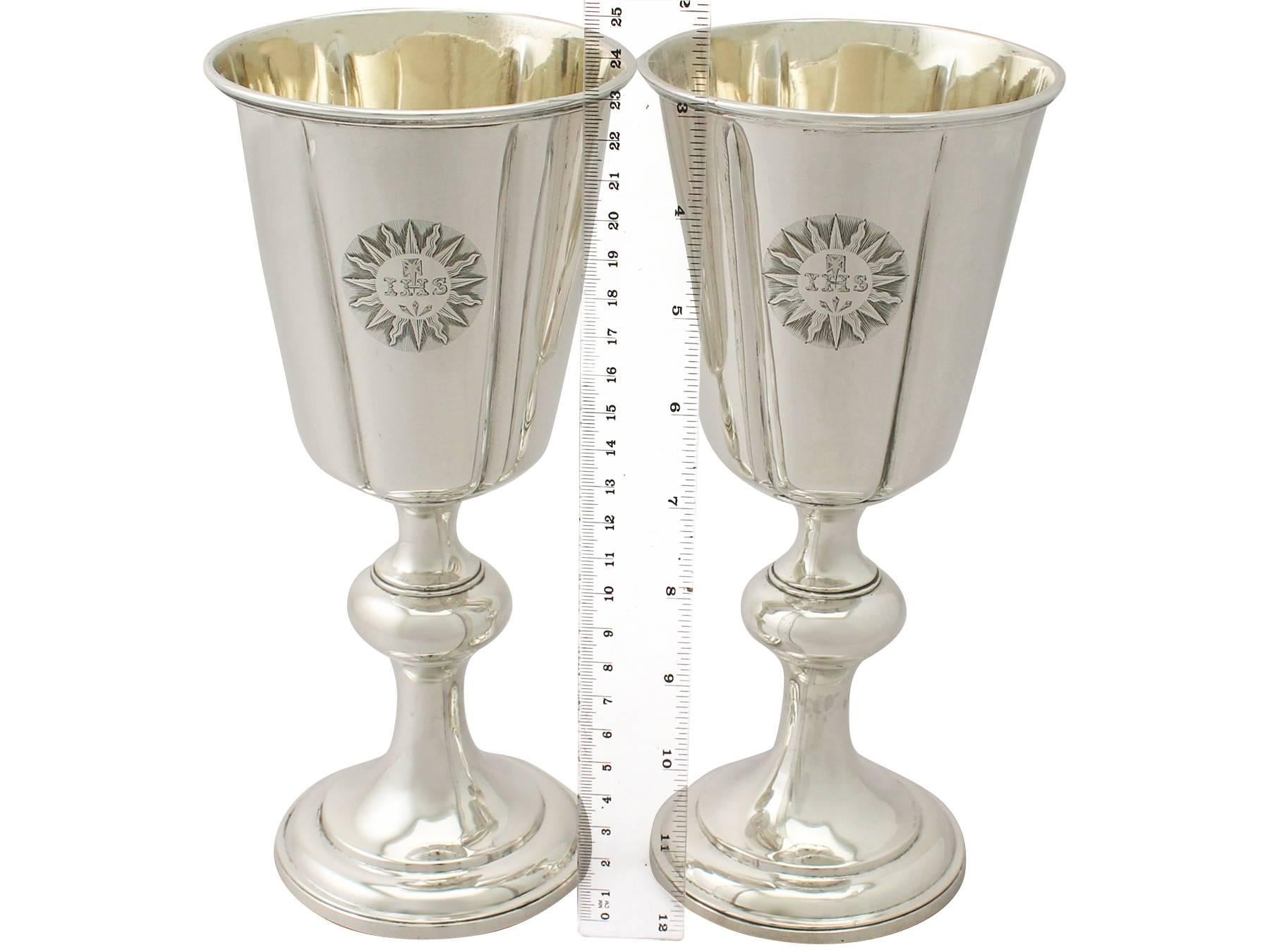 Pair of Sterling Silver Chalices, Antique Victorian 4