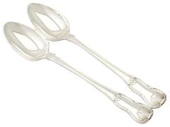 Pair of Sterling Silver Hourglass Pattern Gravy Spoons - Antique George III