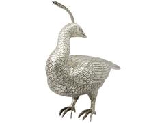 Boîte à sucre faisan en argent sterling - Antique Victorien