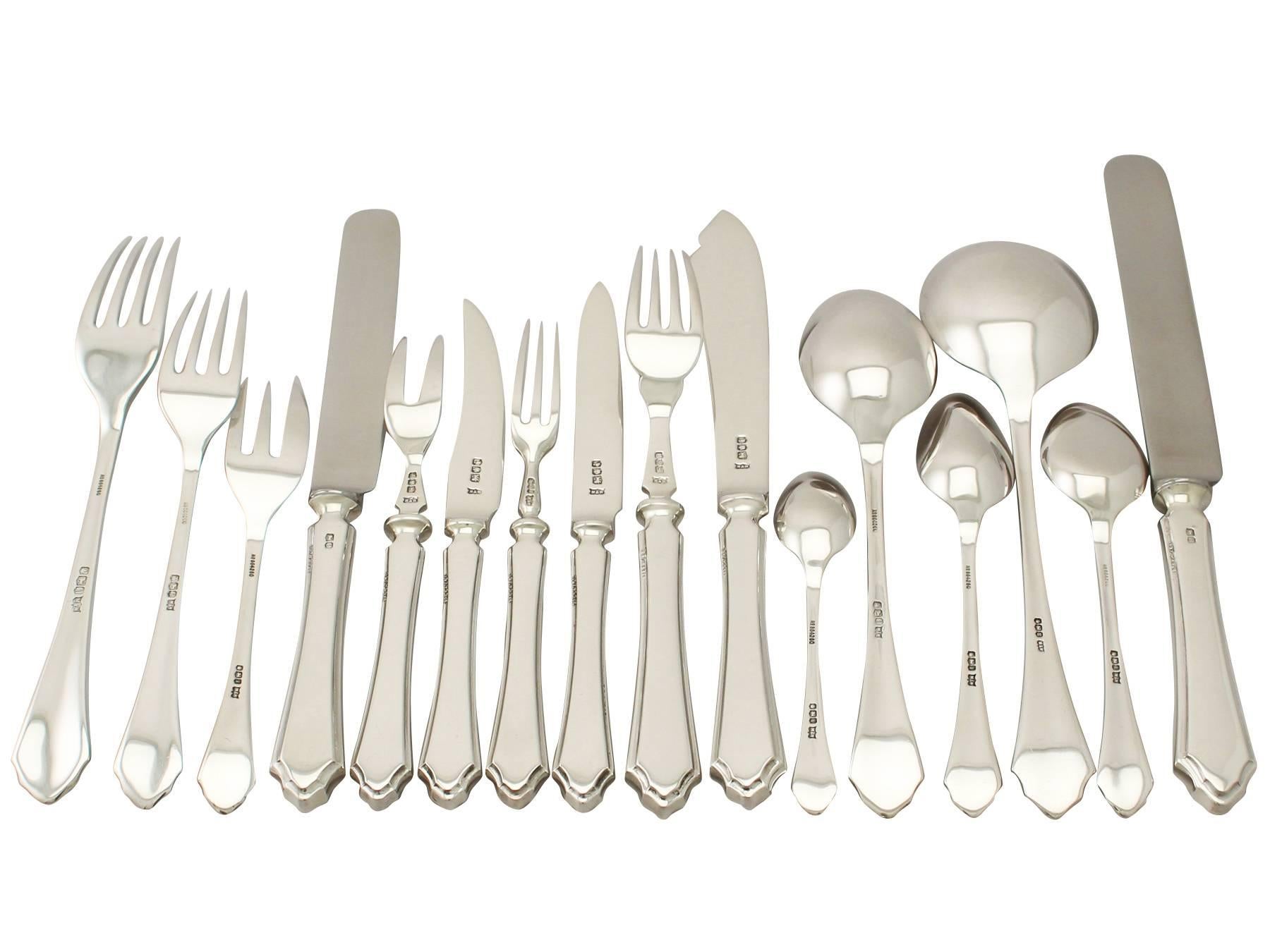 Early 20th Century Sterling Silver Canteen of Cutlery for 12 Persons, Art Deco Style, Antique