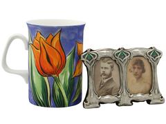 Edwardian Art Nouveau Enamel and Sterling Silver Double Photograph Frame