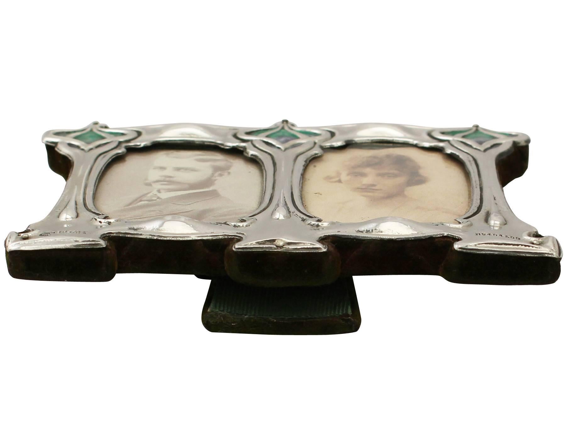 Edwardian Art Nouveau Enamel and Sterling Silver Double Photograph Frame 1
