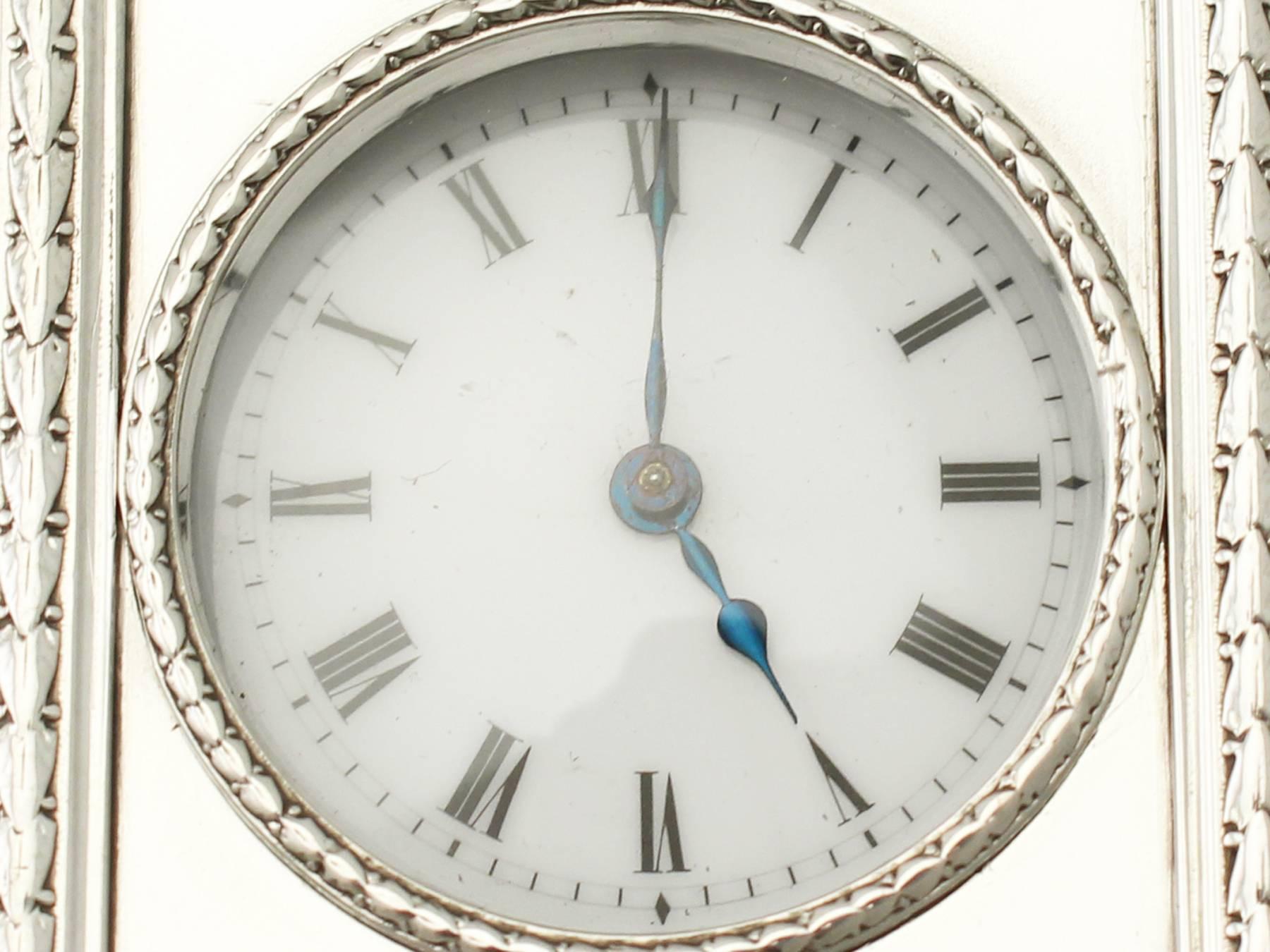 Sterling Silver Boudoir Clock, Antique Edwardian 1