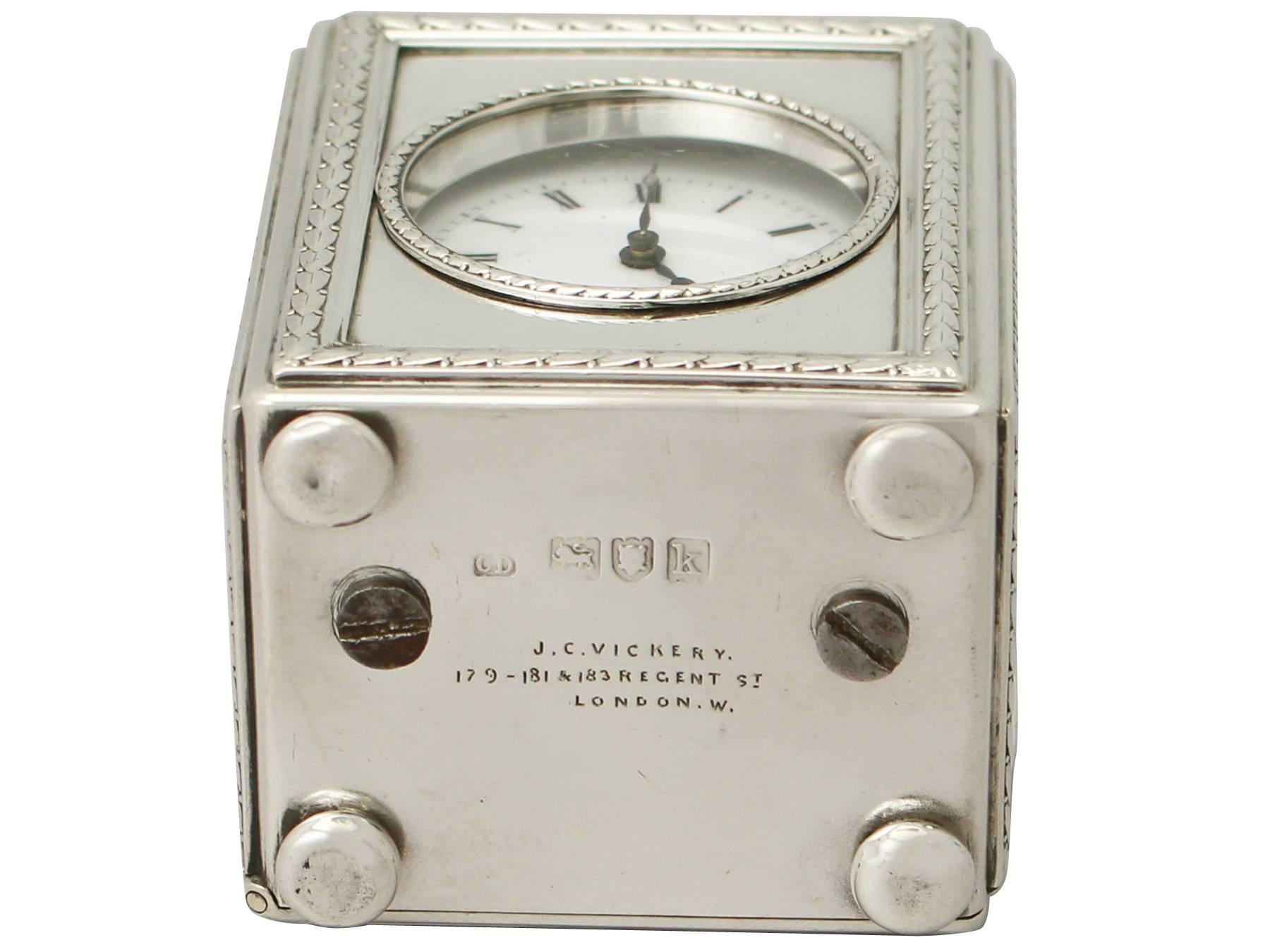 Sterling Silver Boudoir Clock, Antique Edwardian 5