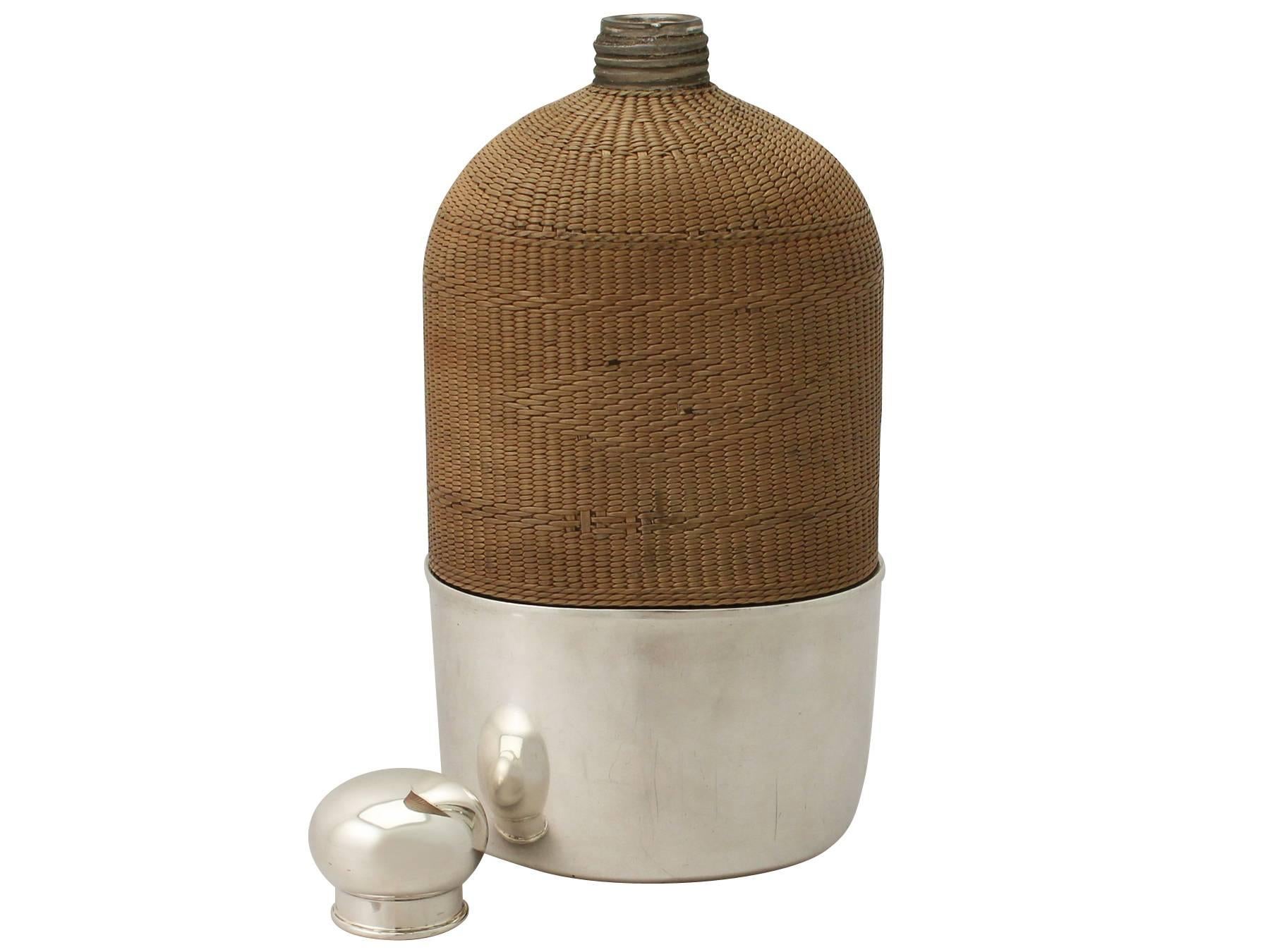 Mid-18th Century Newcastle Sterling Silver, Glass and Wicker Hip Flask by Isaac Cookson - Antique