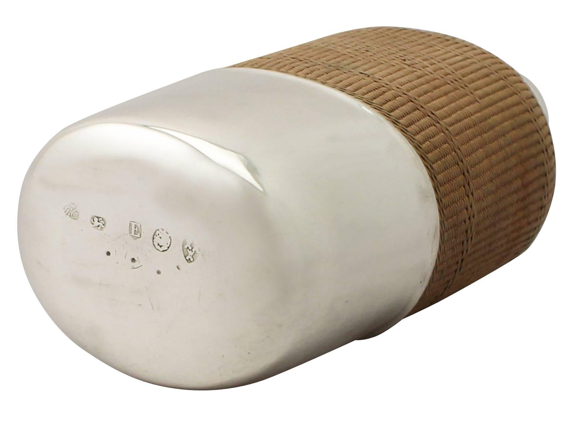 Newcastle Sterling Silver, Glass and Wicker Hip Flask by Isaac Cookson - Antique 4