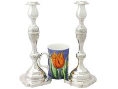 Pair of Sterling Silver Sabbath Candlesticks, Antique George V