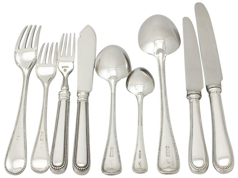 Sterling Silver Canteen of Cutlery for 12 Persons, Antique Victorian at