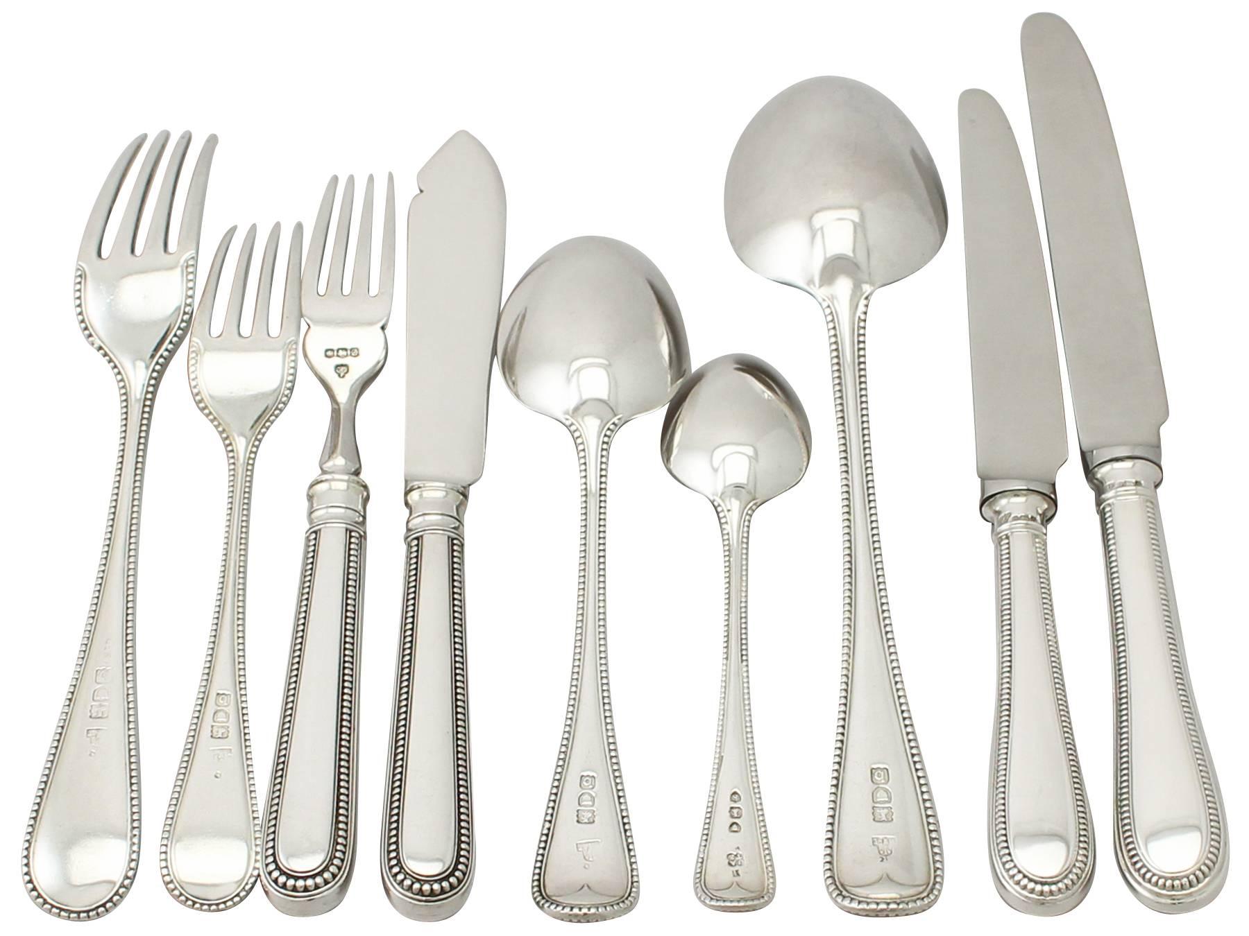 English Sterling Silver Canteen of Cutlery for 12 Persons, Antique Victorian