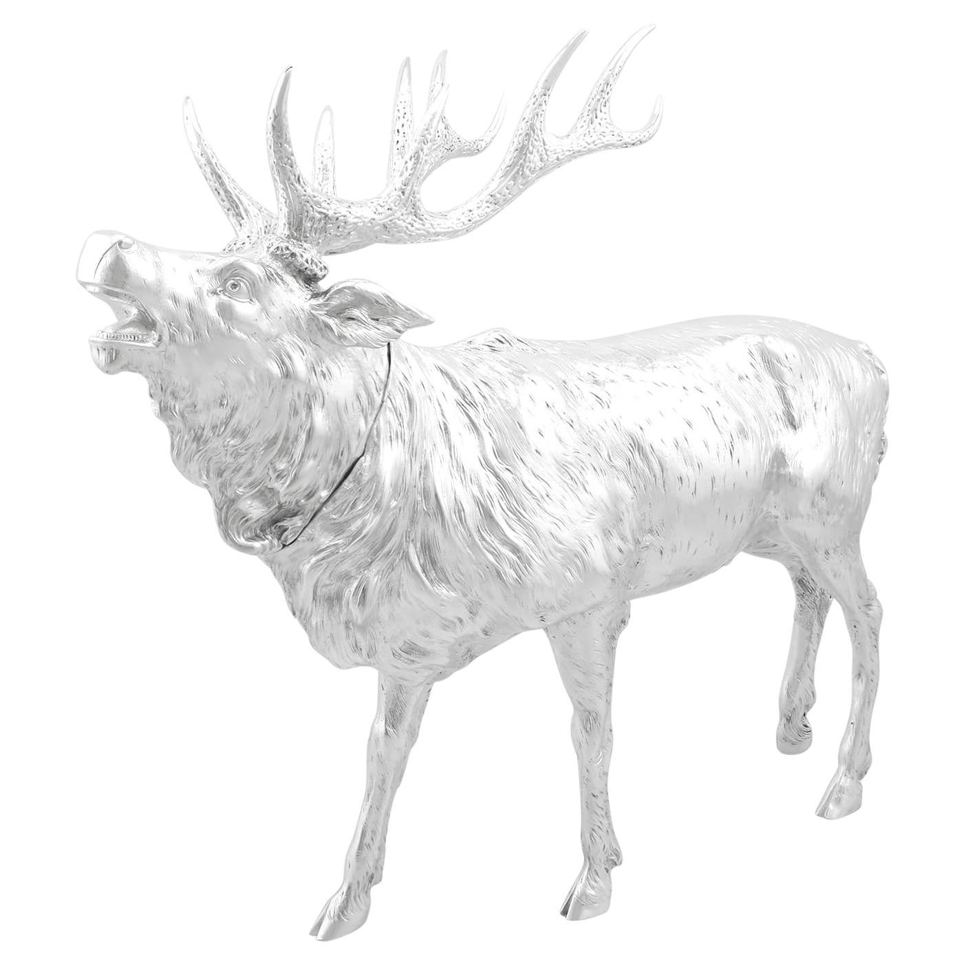 Antique Edwardian Sterling Silver Stag Sugar Box For Sale