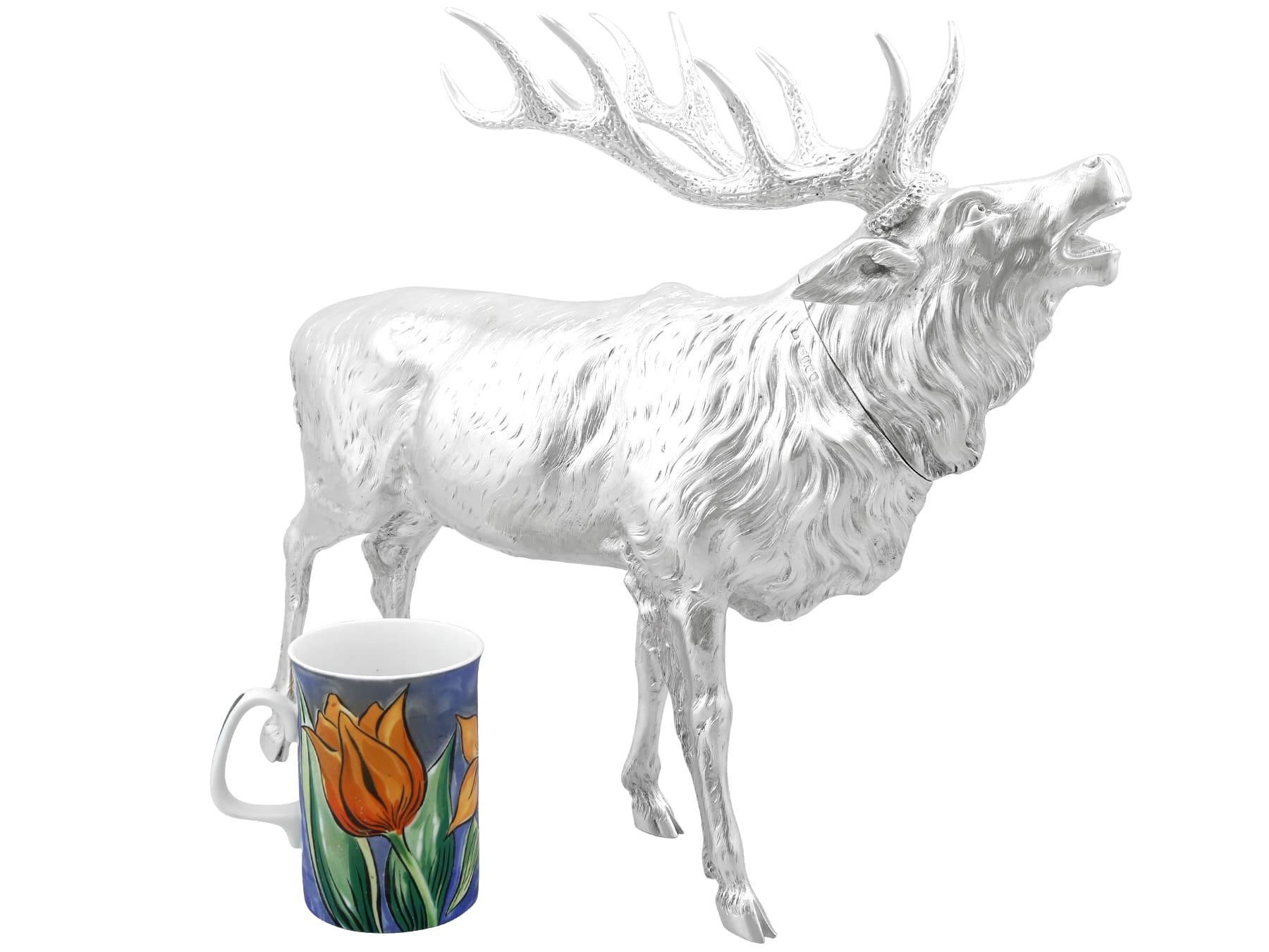 Antique Edwardian Sterling Silver Stag Sugar Box For Sale 1