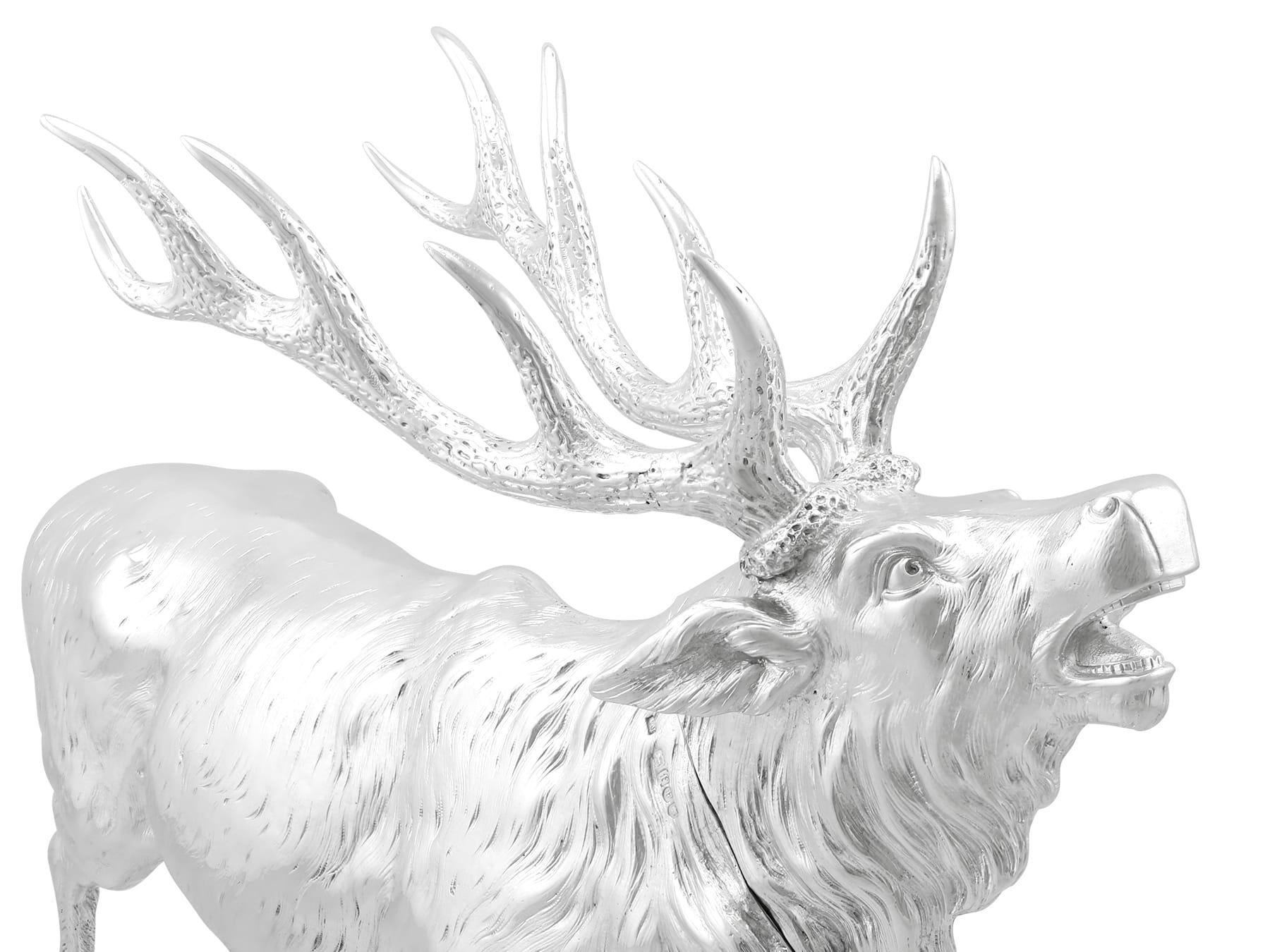 Antique Edwardian Sterling Silver Stag Sugar Box For Sale 6