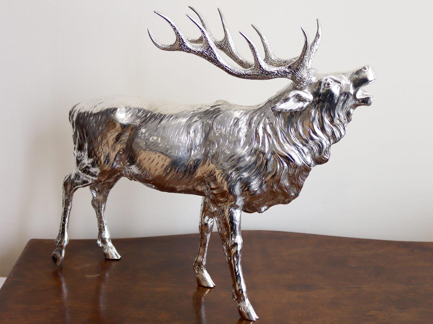 English Antique Edwardian Sterling Silver Stag Sugar Box For Sale