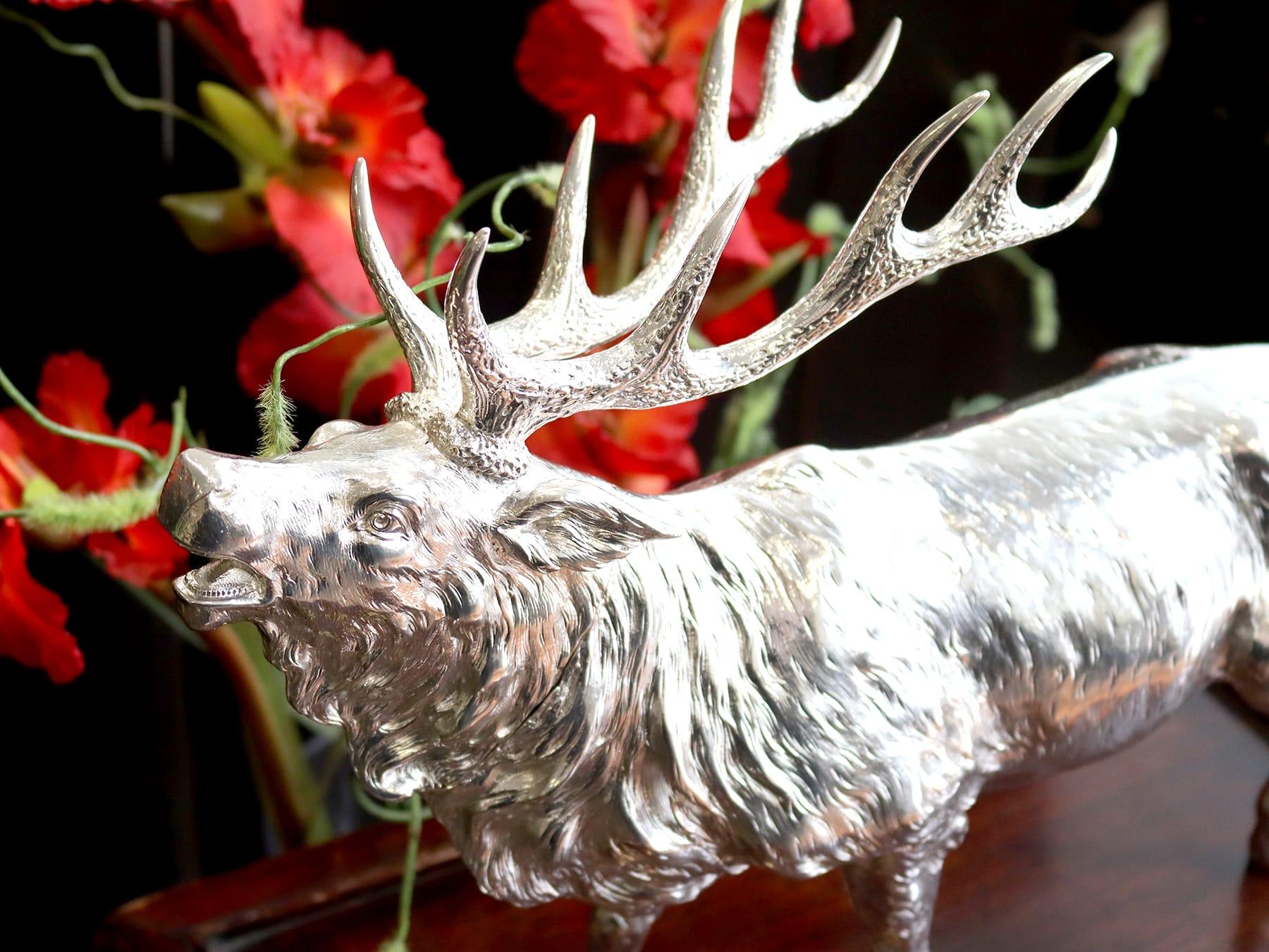 Early 20th Century Antique Edwardian Sterling Silver Stag Sugar Box For Sale