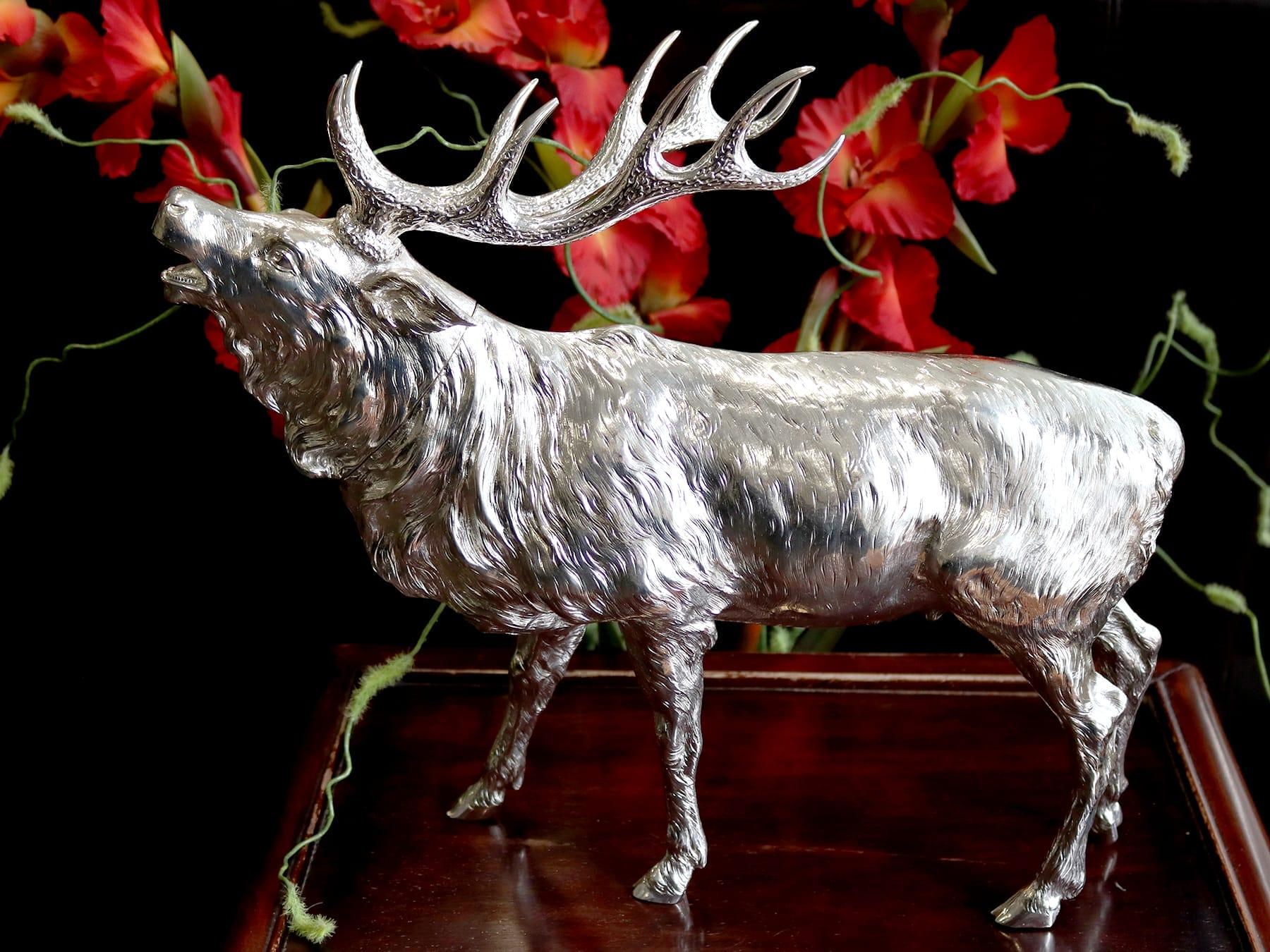 Antique Edwardian Sterling Silver Stag Sugar Box In Excellent Condition For Sale In Jesmond, Newcastle Upon Tyne