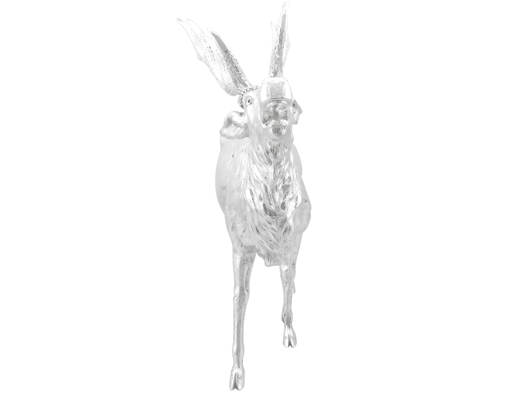Antique Edwardian Sterling Silver Stag Sugar Box For Sale 3