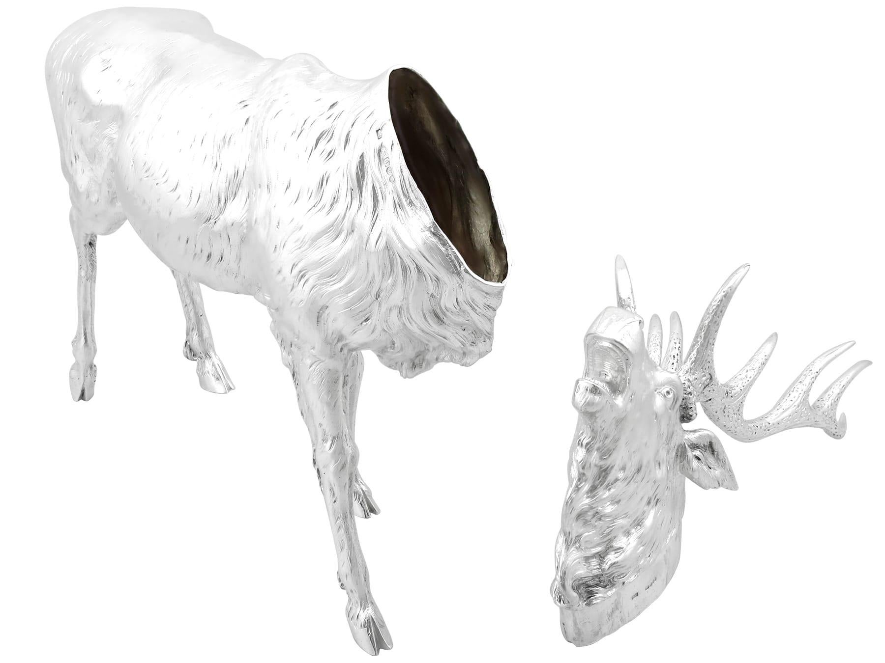Antique Edwardian Sterling Silver Stag Sugar Box For Sale 5