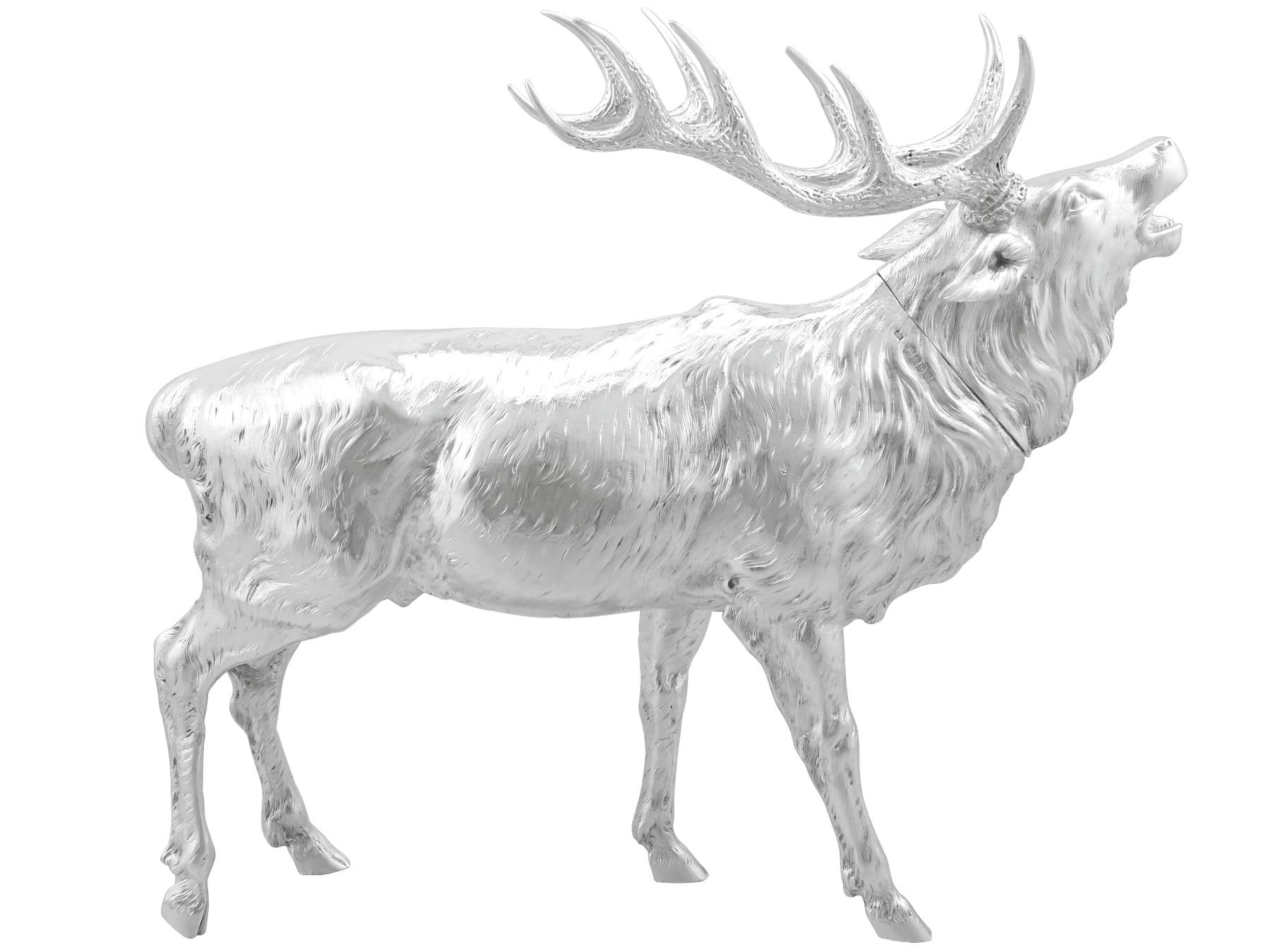 Antique Edwardian Sterling Silver Stag Sugar Box For Sale 2