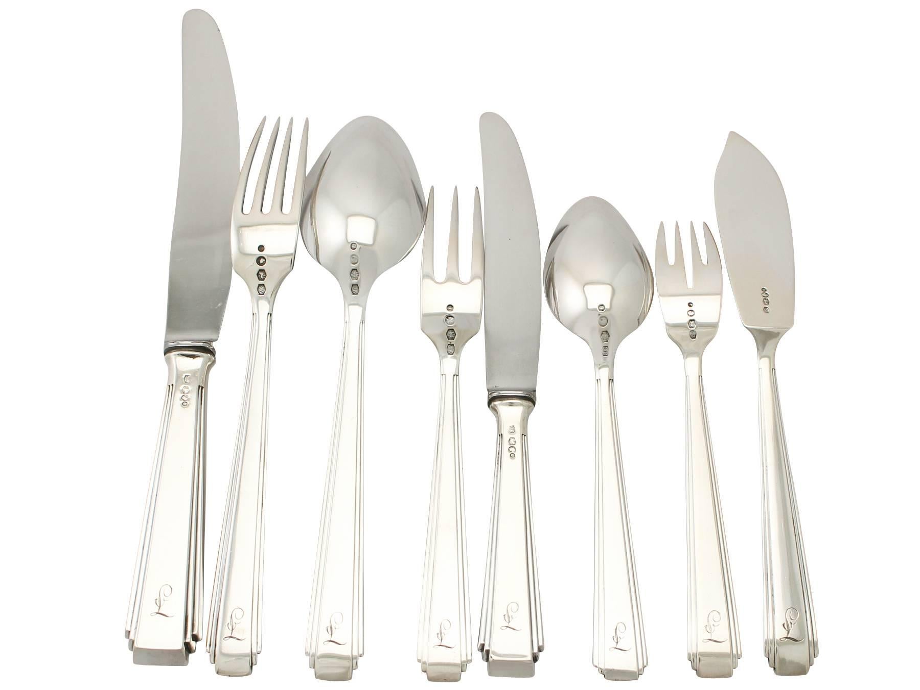 Dutch Silver Canteen of Cutlery for 12 Persons, Art Deco Style, Antique 1936 In Excellent Condition In Jesmond, Newcastle Upon Tyne