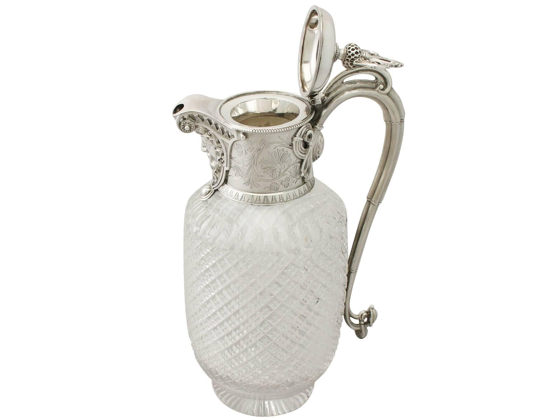 Cut-Glass and Sterling Silver-Mounted Claret Jug, Antique Victorian In Excellent Condition In Jesmond, Newcastle Upon Tyne