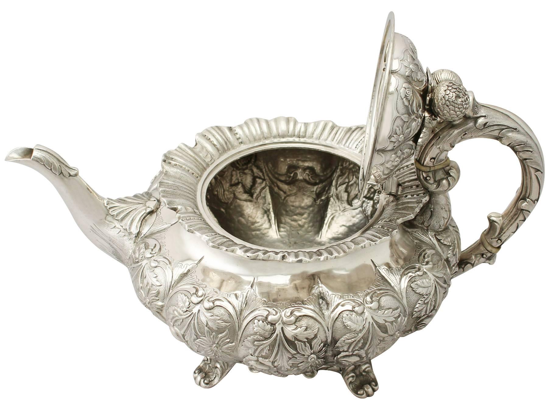 A magnificent, fine and impressive antique Indian colonial silver teapot; an addition to our silver teaware collection.

This magnificent antique Indian colonial silver teapot has a compressed melon shaped form.

The surface of the teapot is